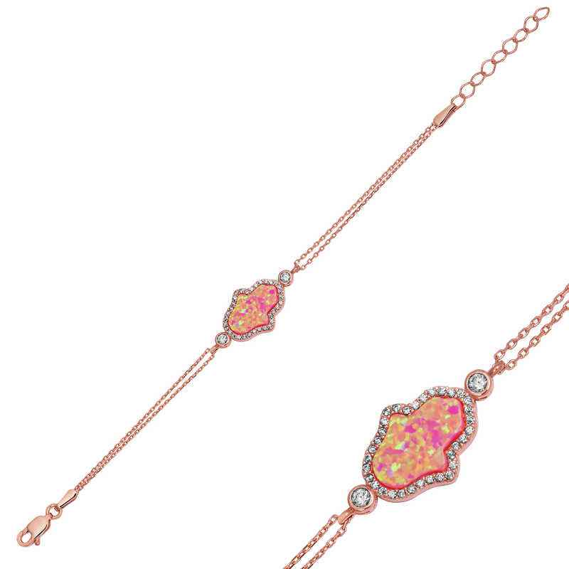 Pink Opal Hamsa Women's Rose Gold Plated Silver Bracelet