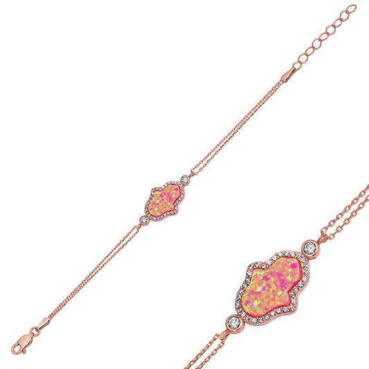 Pink Opal Hamsa Women's Rose Gold Plated Silver Bracelet