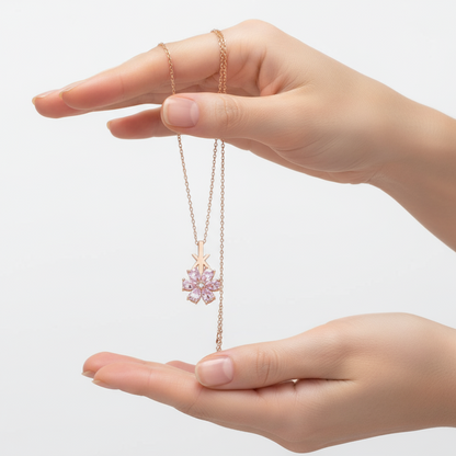 Pink Love Flower Damen-Halskette aus rosévergoldetem Silber