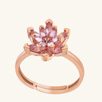 Pink Stone Lotus Flower Women's Rose Plated Silver Ring