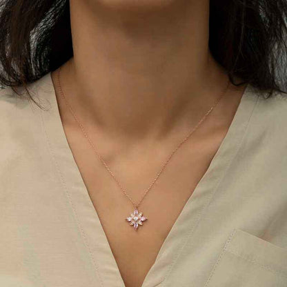 Pink Stone Hope Flower Rose Gold Plated Silver Necklace