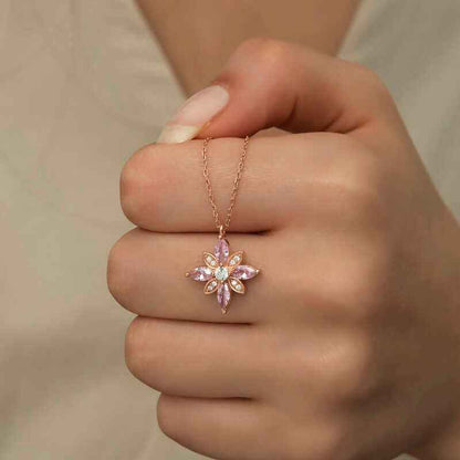 Pink Stone Hope Flower Rose Gold Plated Silver Necklace