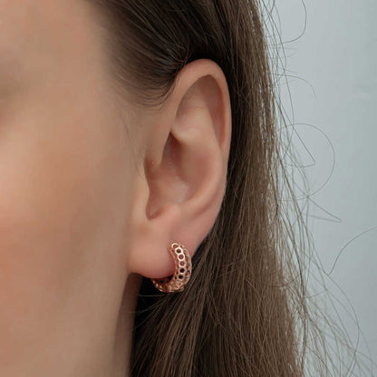 Boucles d'oreilles en argent plaqué or rose motif nid d'abeille pour femme