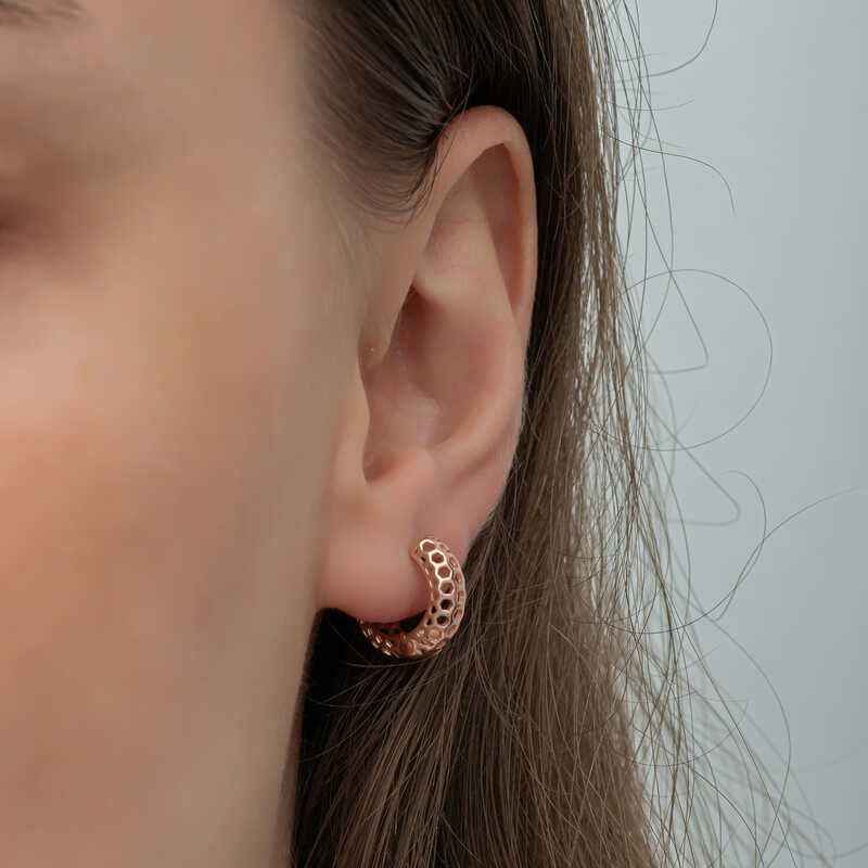 Rose Plated Honeycomb Pattern Women's Silver Earring