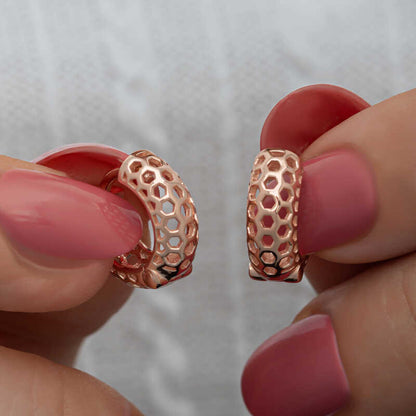 Boucles d'oreilles en argent plaqué or rose motif nid d'abeille pour femme
