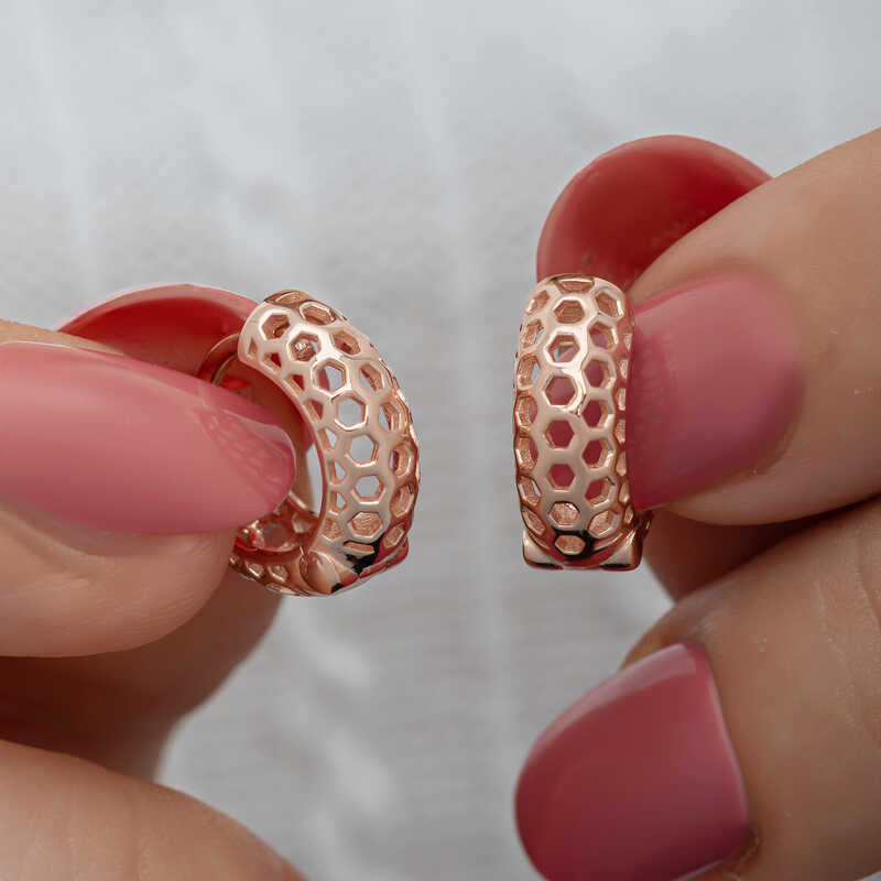 Boucles d'oreilles en argent plaqué or rose motif nid d'abeille pour femme