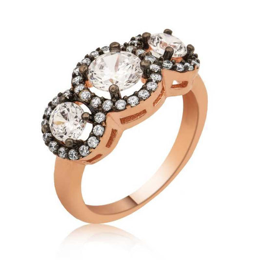 Bague en argent pour femme Tria, sertie de diamants plaqués rose, 3 pierres 