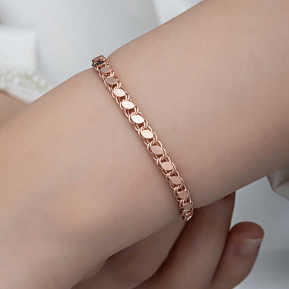 Rose Gold Plated Beaded Chain Women's Silver Bracelet