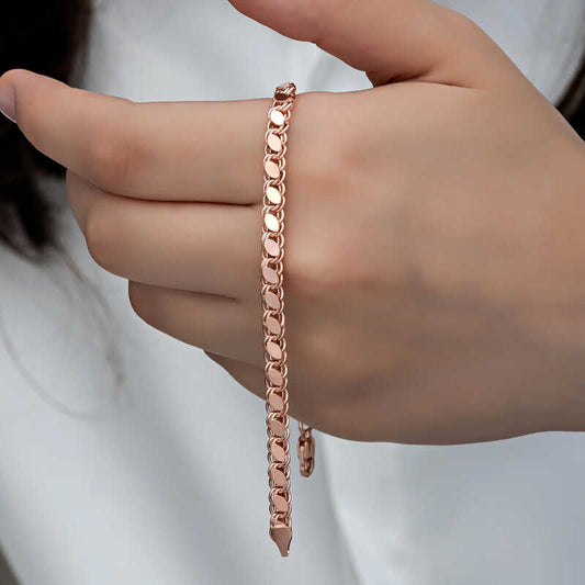 Rose Gold Plated Beaded Chain Women's Silver Bracelet