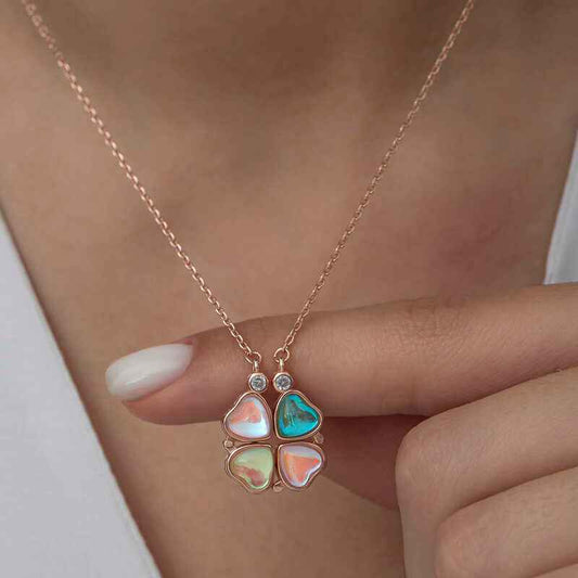 Rose Plated Openable Clover Women's Silver Necklace