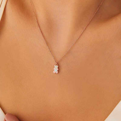 Rose Colored Teddy Bear Women's Silver Pendant
