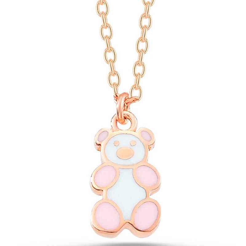 Rose Colored Teddy Bear Women's Silver Pendant