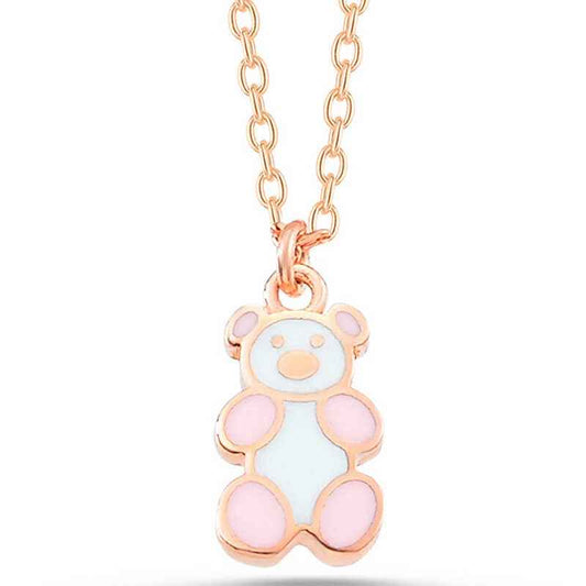 Rose Colored Teddy Bear Women's Silver Pendant