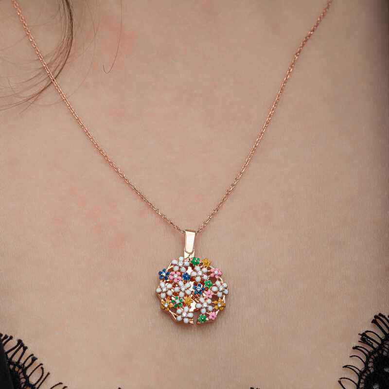 Rose Plated Flower Personalized Women's Silver Necklace
