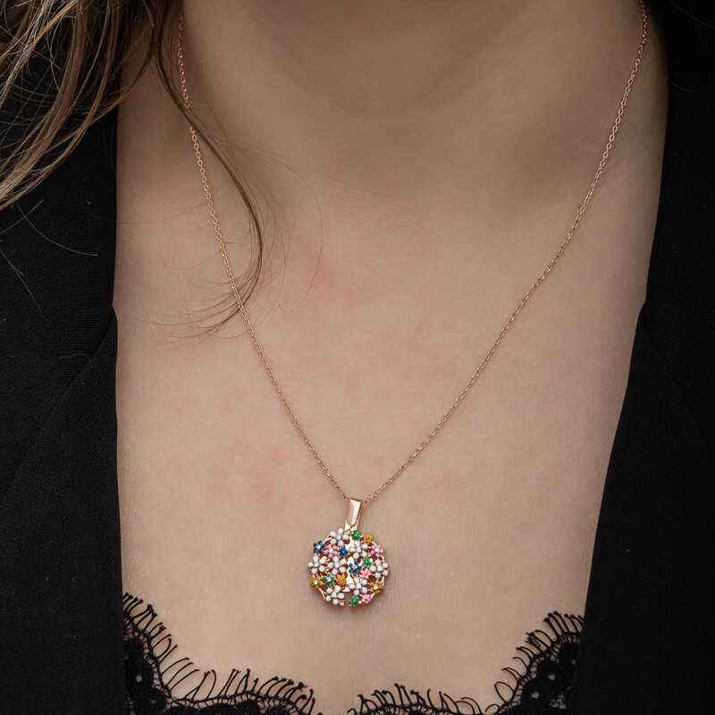 Rose Plated Flower Personalized Women's Silver Necklace