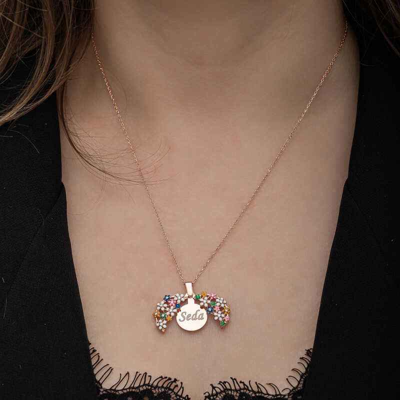Rose Plated Flower Personalized Women's Silver Necklace