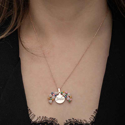 Rose Plated Flower Personalized Women's Silver Necklace