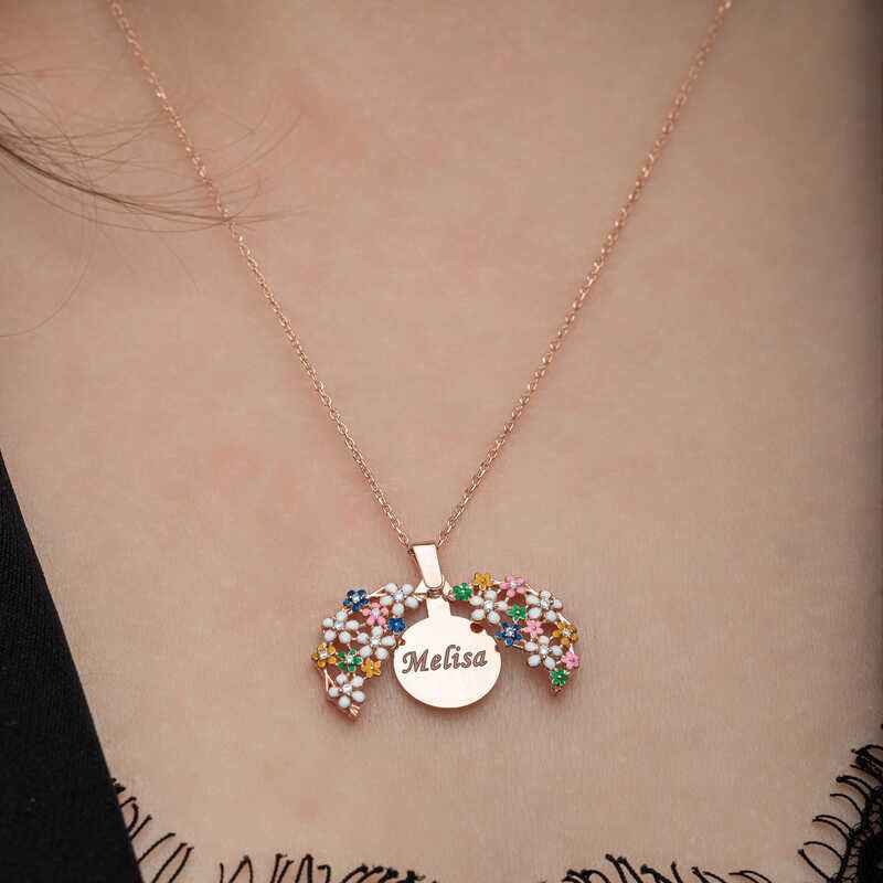 Rose Plated Flower Personalized Women's Silver Necklace
