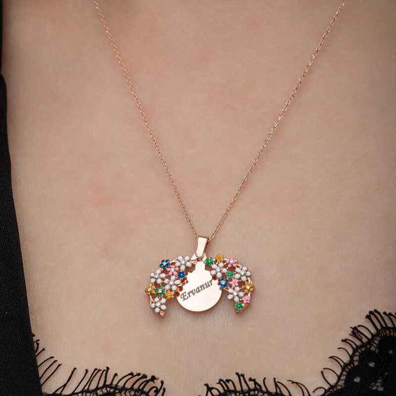 Rose Plated Flower Personalized Women's Silver Necklace