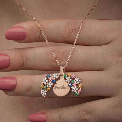 Rose Plated Flower Personalized Women's Silver Necklace