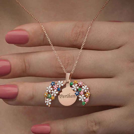 Rose Plated Flower Personalized Women's Silver Necklace