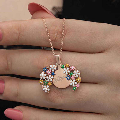 Rose Plated Flower Personalized Women's Silver Necklace