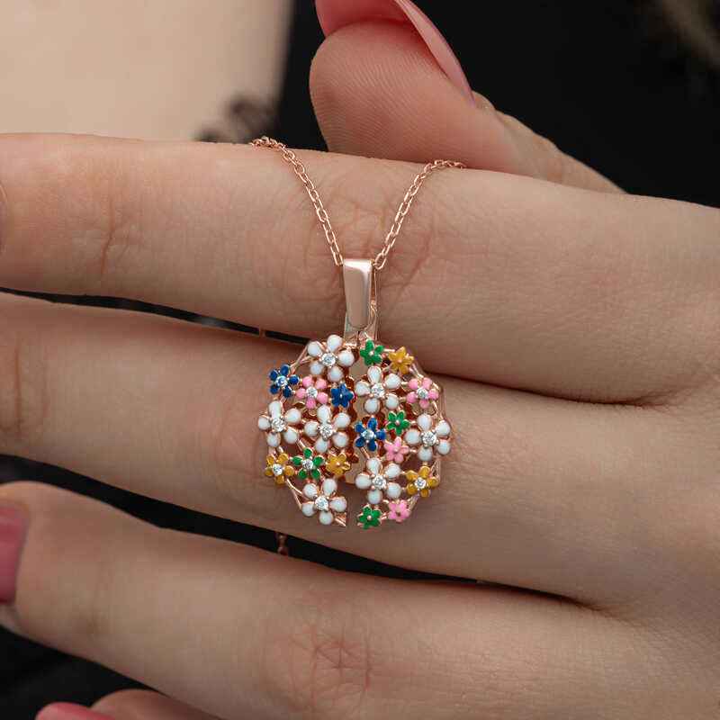 Rose Plated Flower Personalized Women's Silver Necklace