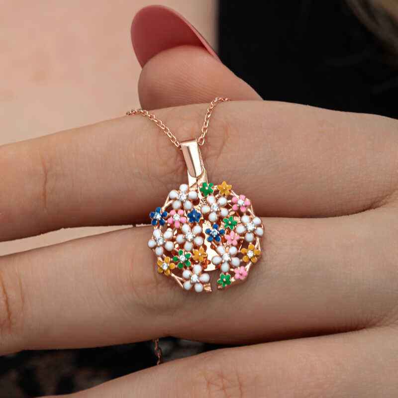 Rose Plated Flower Personalized Women's Silver Necklace