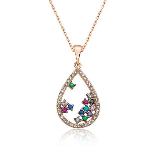 Rose Stone Drop Women's Silver Pendant