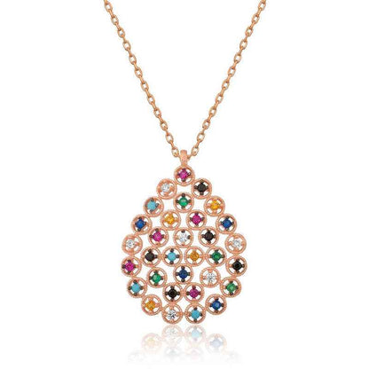 Rose Colored Stone Drop Silver Pendant