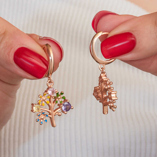 Rose Gold Plated Stone Tree of Life Women's Silver Earring