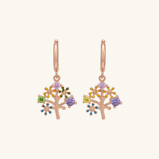 Rose Gold Plated Stone Tree of Life Women's Silver Earring