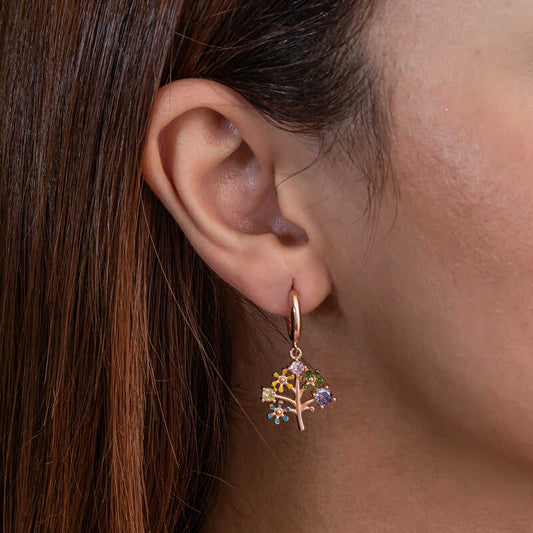 Rose Gold Plated Stone Tree of Life Women's Silver Earring