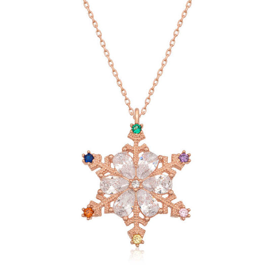 Collier en argent pour femme avec flocon de neige et pierre rose