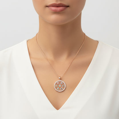 Rose Plated Stone Flower of Life Women's Silver Necklace
