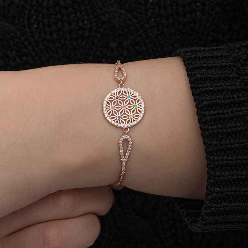 Rose Plated Flower of Life Women's Silver Bracelet