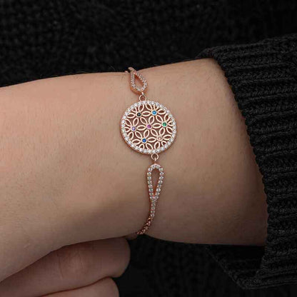Rose Plated Flower of Life Women's Silver Bracelet