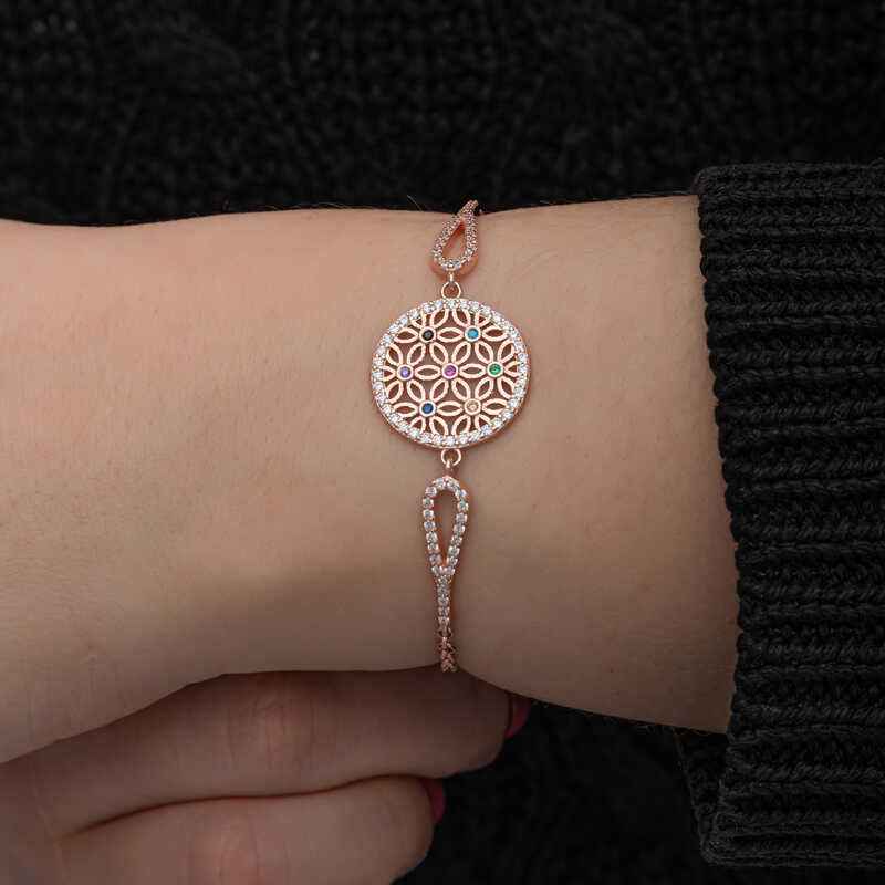 Rose Plated Flower of Life Women's Silver Bracelet