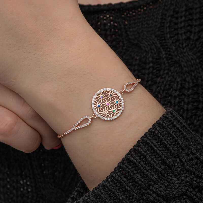 Rose Plated Flower of Life Women's Silver Bracelet
