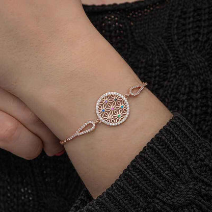 Rose Plated Flower of Life Women's Silver Bracelet