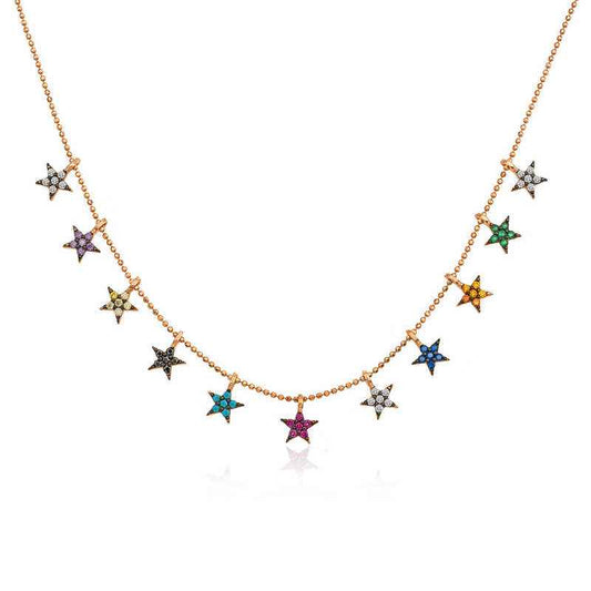 Rose Colored Stars Women's Silver Necklace