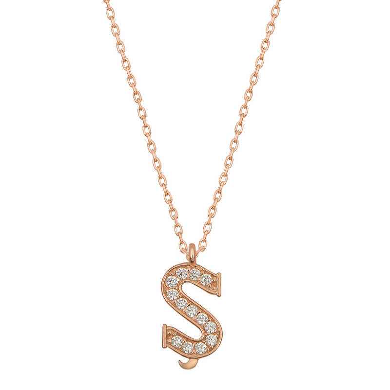 Rose Plated Letter S Women's Silver Necklace