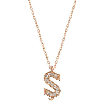 Rose Plated Letter S Women's Silver Necklace