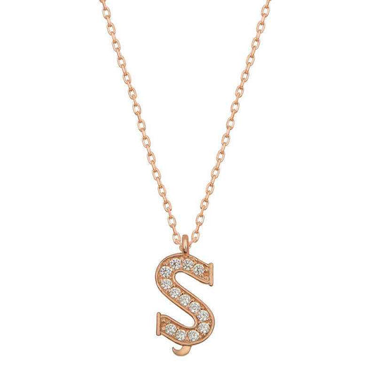 Rose Plated Letter S Women's Silver Necklace