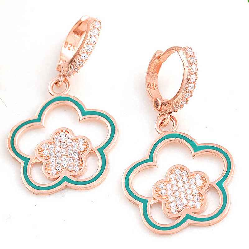 Rose Plated Pendant Flower Pattern Women's Silver Earrings