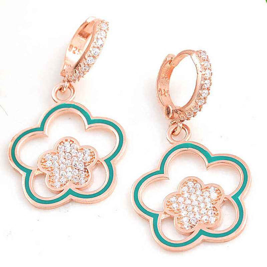Rose Plated Pendant Flower Pattern Women's Silver Earrings