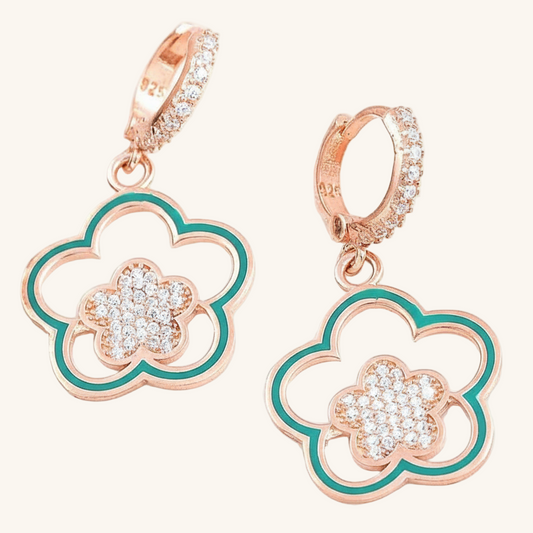 Rose Gold Plated Pendant Flower Pattern Women's Silver Earrings
