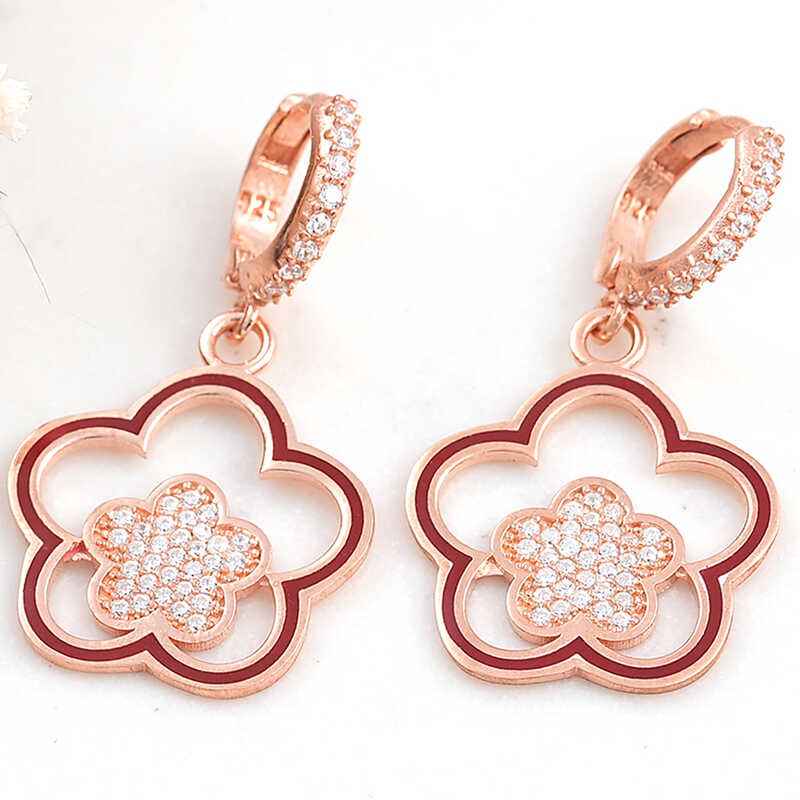Rose Plated Pendant Flower Pattern Women's Silver Earrings