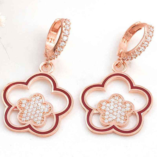 Rose Plated Pendant Flower Pattern Women's Silver Earrings