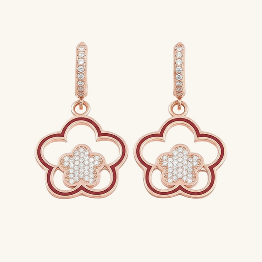 Rose Gold Plated Pendant Flower Pattern Women's Silver Earrings